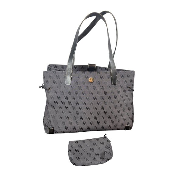 Dooney & Bourke Signature Monogram Canvas Leather Tote w/ Coin Purse Gray Black - Picture 3 of 10